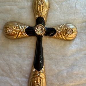 Madonna-style Gold tone and Black Cross necklace